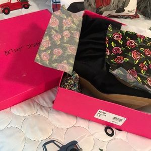 Betsey Johnson Keeva Black Velvet Over Knee Boots